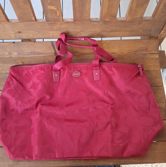 Coach Handbags - Coach Weekend Getaway Nylon Tote Bag Fuschia Pink Zip Top